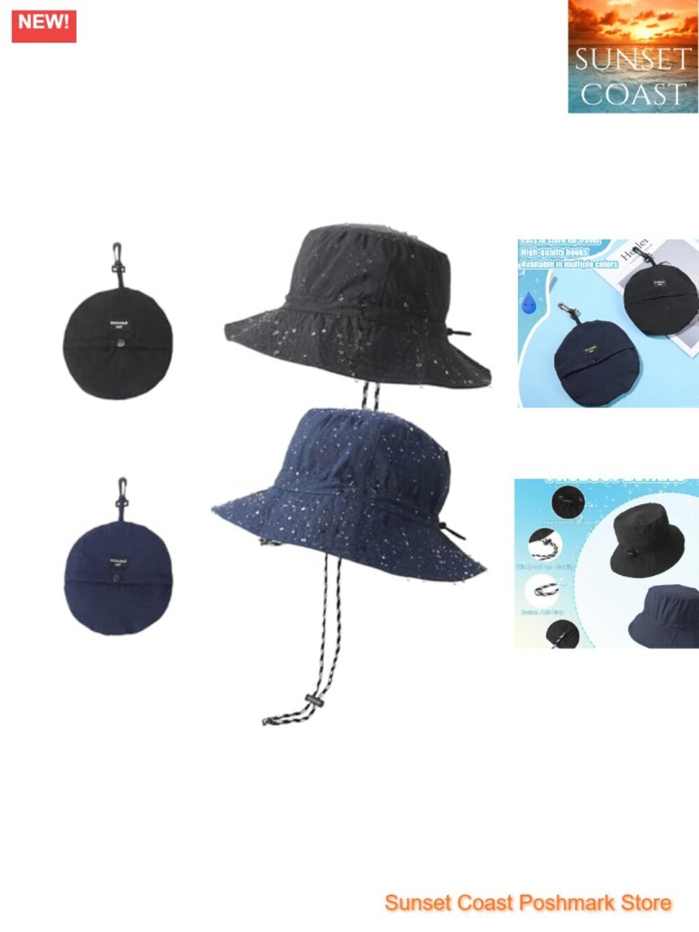 Packable Waterproof Bucket Rain Hats 2 Pack Quick Dry Sun Hats